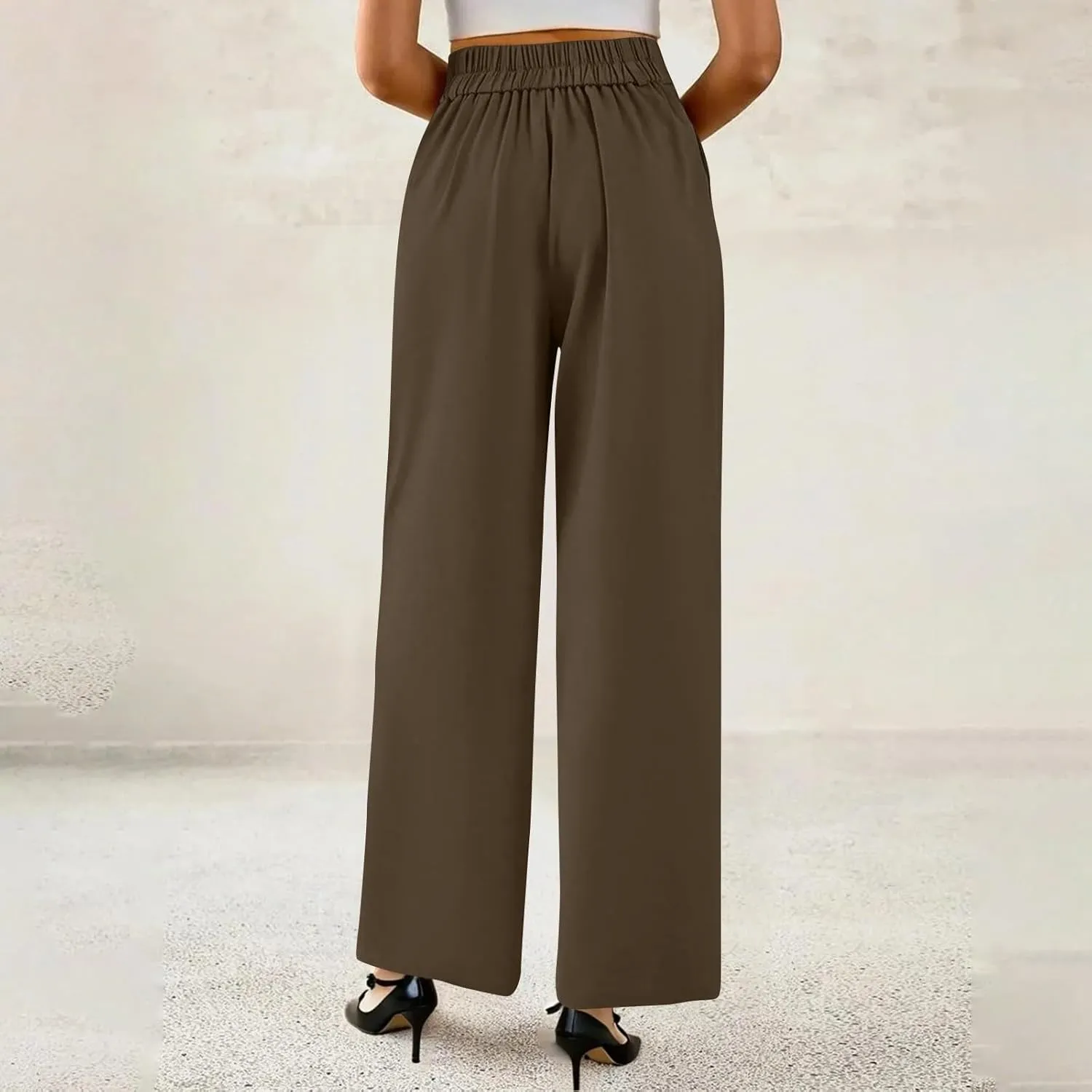 Dress Pants Women Tummy Control High Waisted Work Pants Business Casual Twill Wide Leg Chino Pants with Pockets