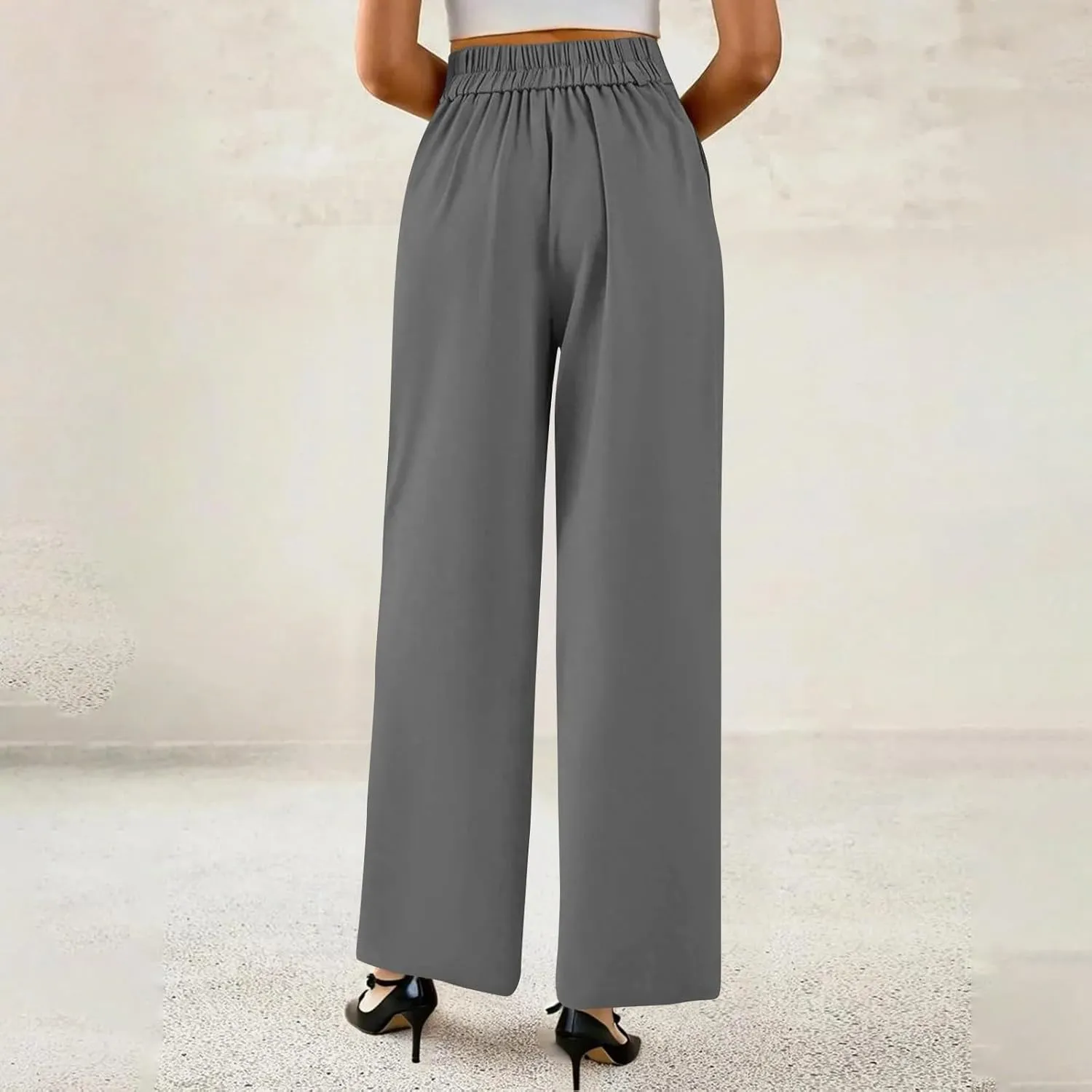 Dress Pants Women Tummy Control High Waisted Work Pants Business Casual Twill Wide Leg Chino Pants with Pockets