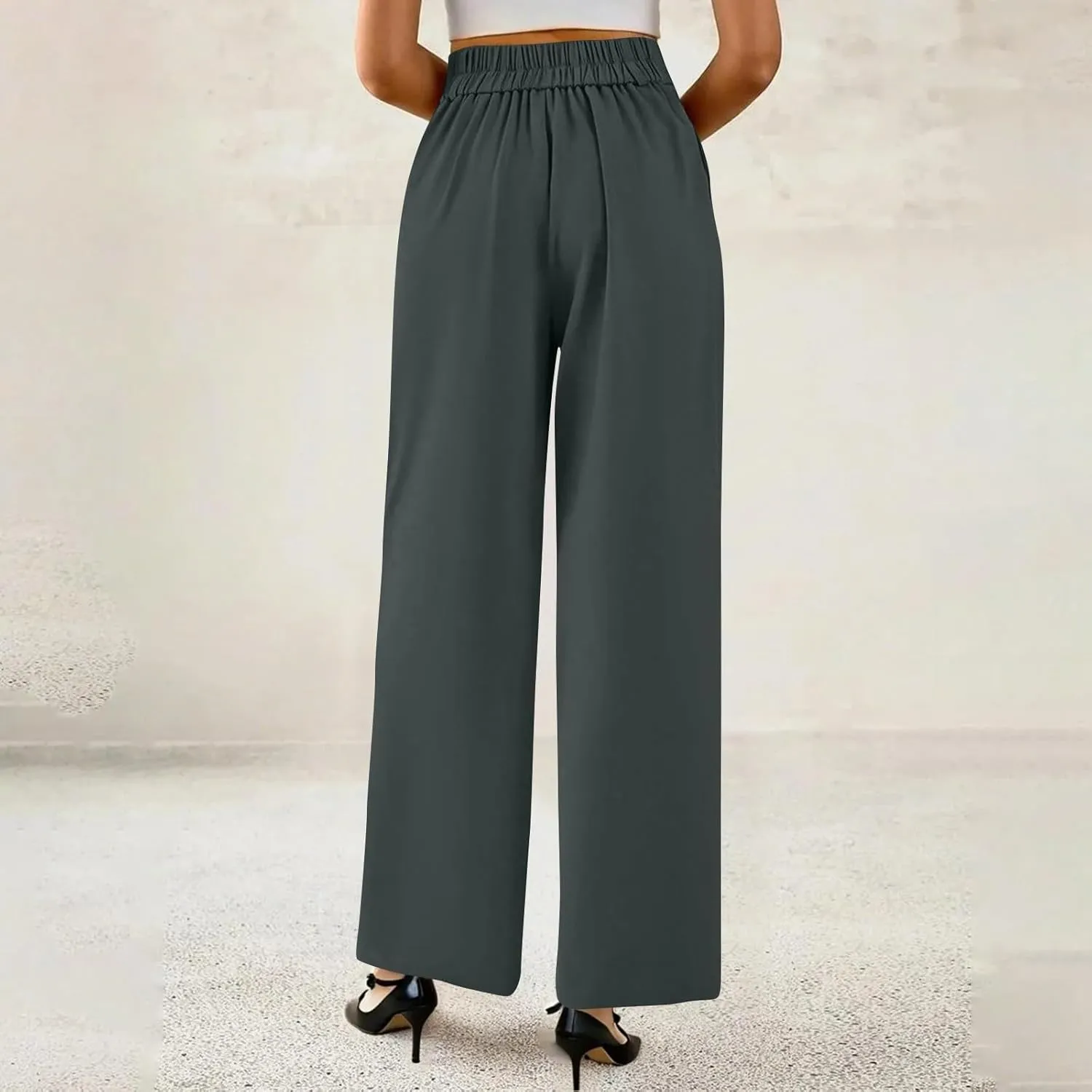 Dress Pants Women Tummy Control High Waisted Work Pants Business Casual Twill Wide Leg Chino Pants with Pockets