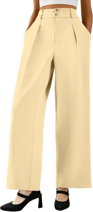 Dress Pants Women Tummy Control High Waisted Work Pants Business Casual Twill Wide Leg Chino Pants with Pockets