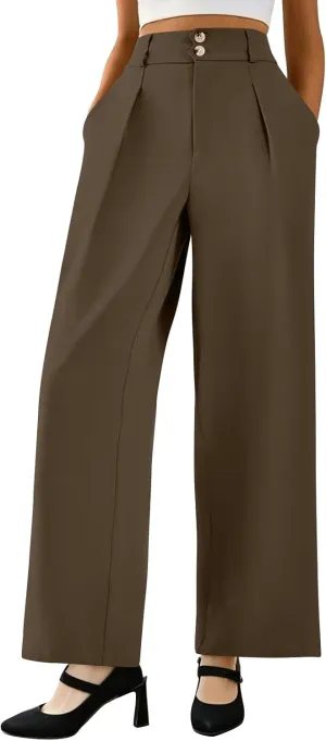 Dress Pants Women Tummy Control High Waisted Work Pants Business Casual Twill Wide Leg Chino Pants with Pockets