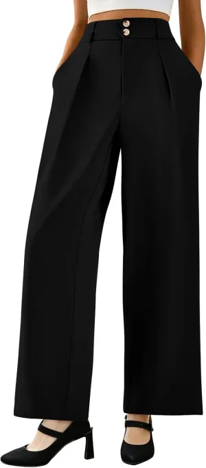 Dress Pants Women Tummy Control High Waisted Work Pants Business Casual Twill Wide Leg Chino Pants with Pockets