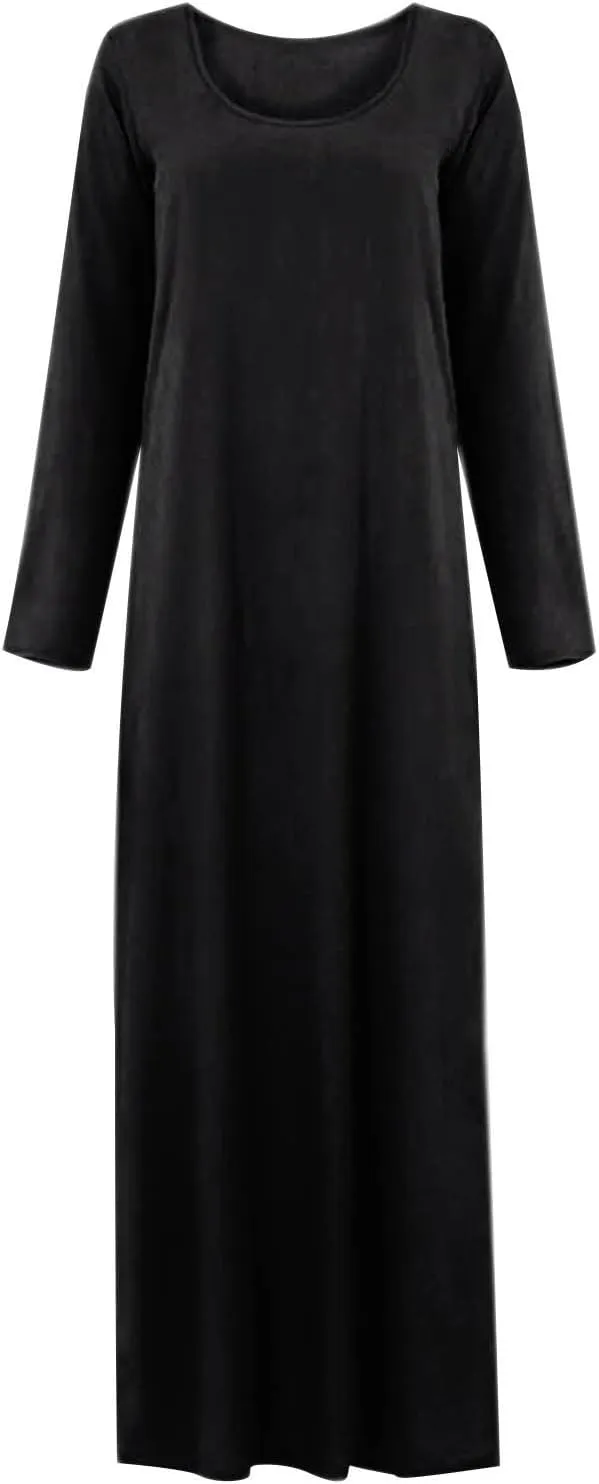 Dresses for Women Muslim Trendy Pleated Wrap Gown 2025 Solid Long Sleeve Crewneck Midi Dresses for Spring Clothing