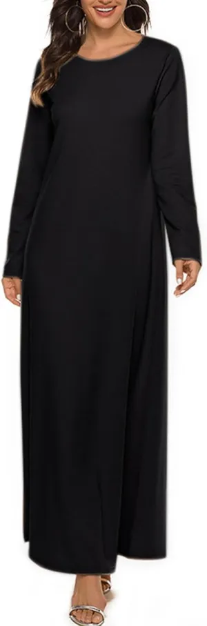 Dresses for Women Muslim Trendy Pleated Wrap Gown 2025 Solid Long Sleeve Crewneck Midi Dresses for Spring Clothing