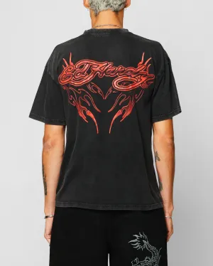 Ed Hardy Tribal T-Shirt Black Acidwash
