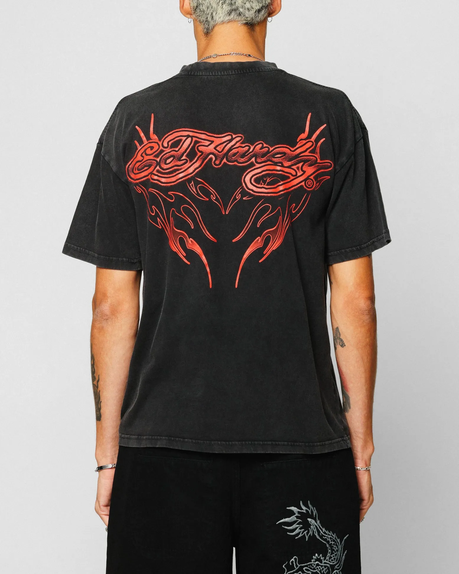 Ed Hardy Tribal T-Shirt Black Acidwash