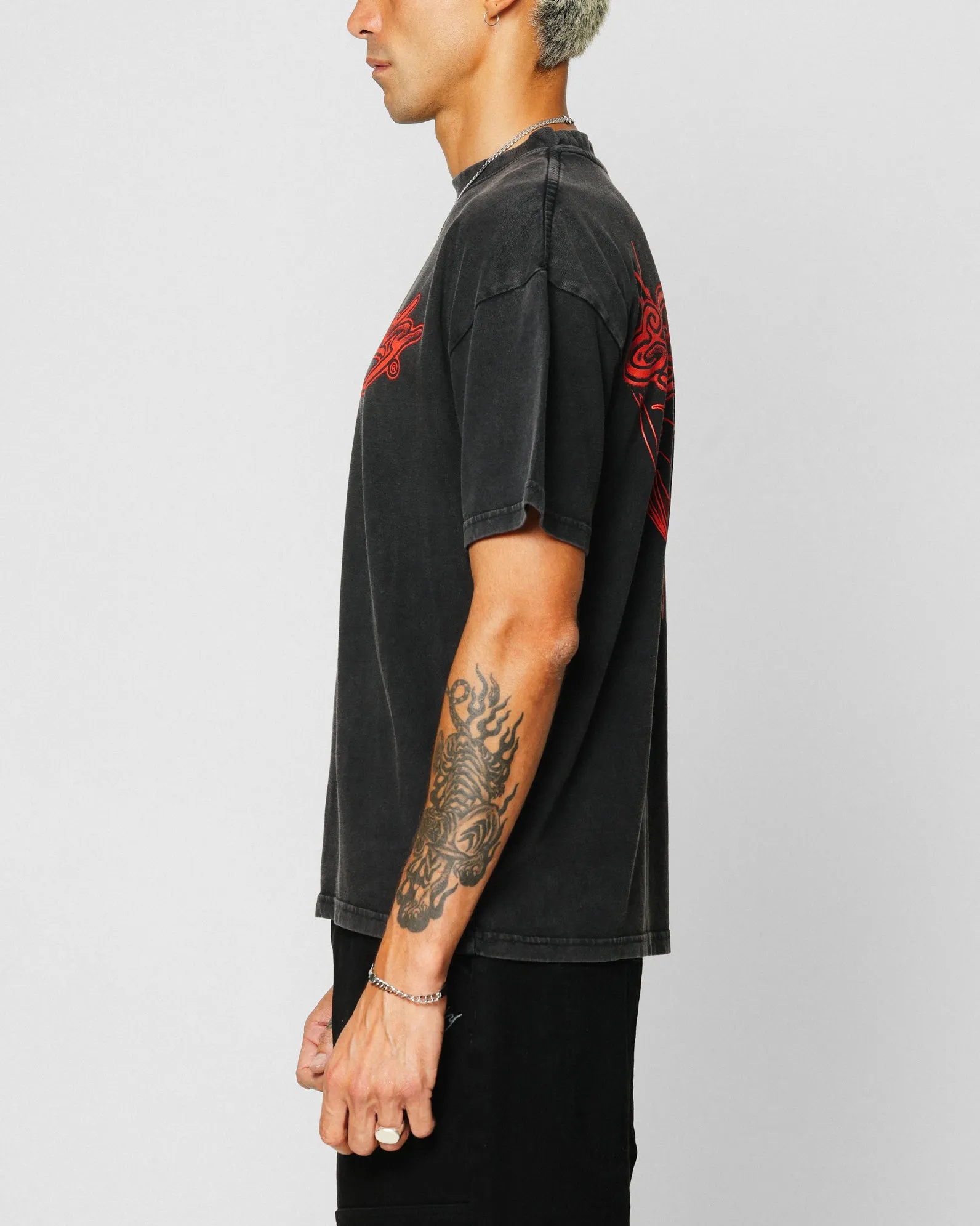 Ed Hardy Tribal T-Shirt Black Acidwash