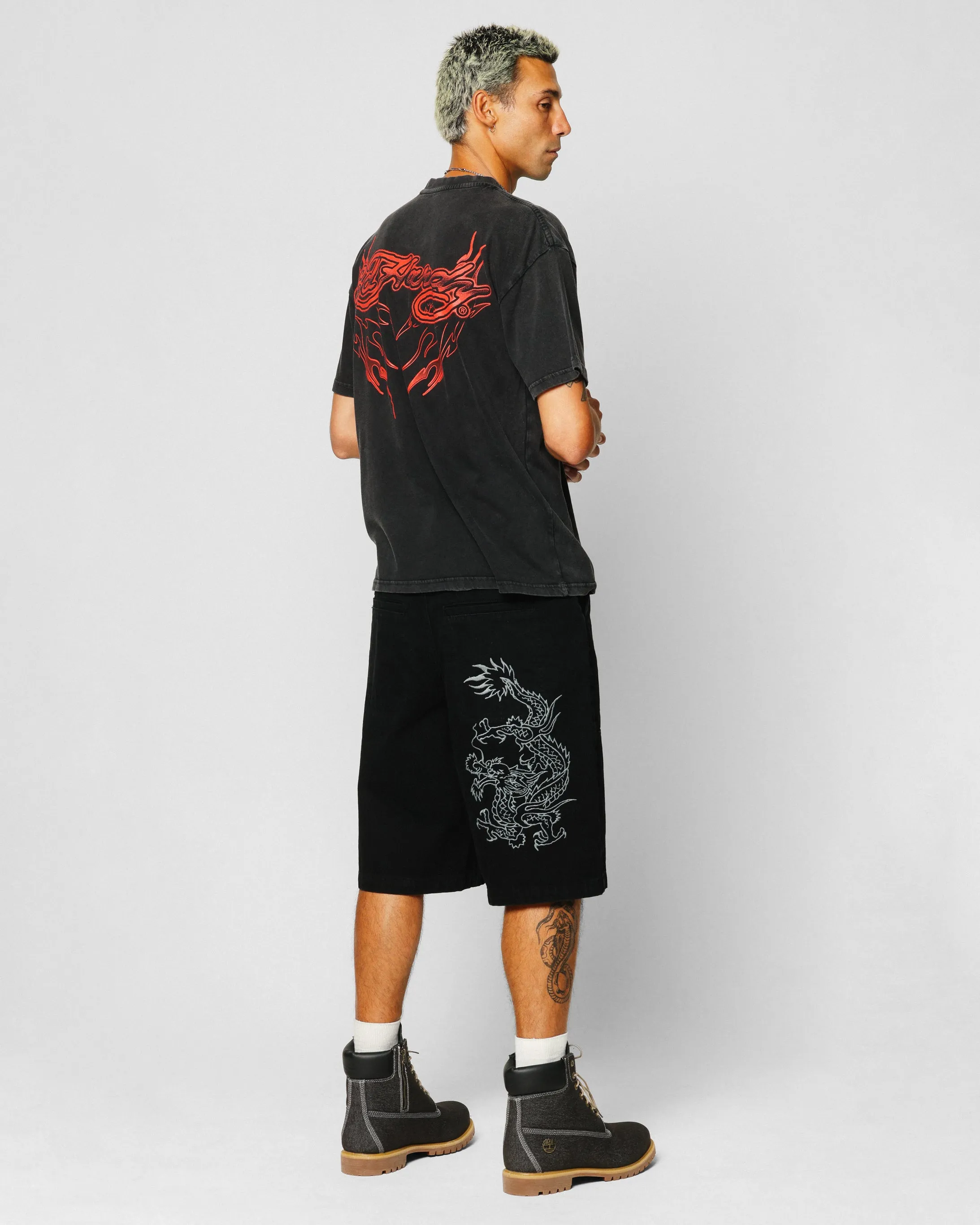 Ed Hardy Tribal T-Shirt Black Acidwash