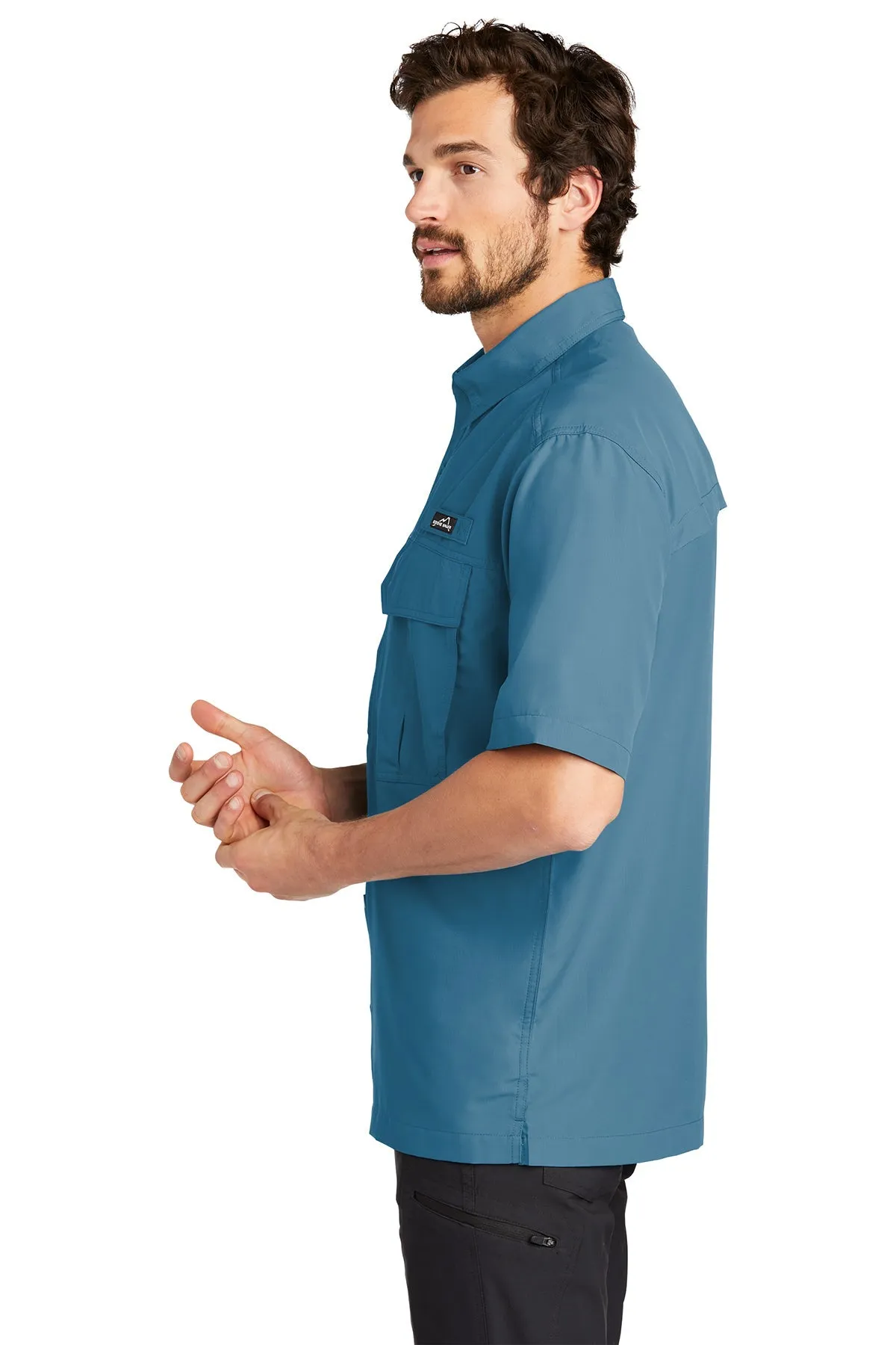 Eddie Bauer Short Sleeve Performance Branded Fishing Shirts, Gulf Teal