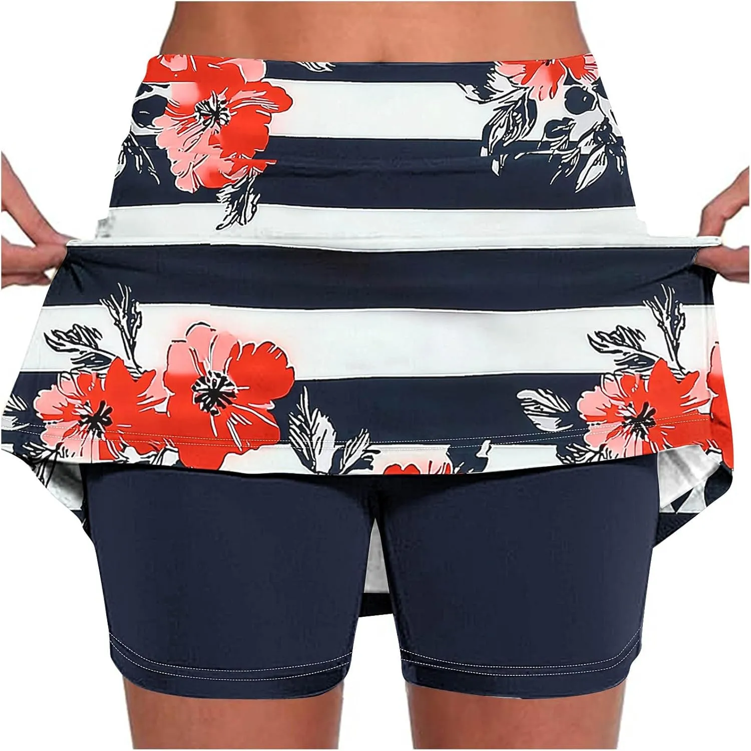 Elastic Yoga Skorts for Women Tummy Control High Waisted Athletic Tennis Golf Culottes with Pockets Plus Size Shorts