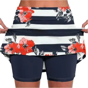 Elastic Yoga Skorts for Women Tummy Control High Waisted Athletic Tennis Golf Culottes with Pockets Plus Size Shorts