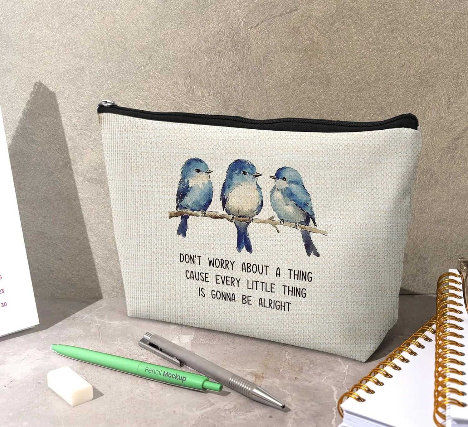 Encouragement Gifts for Women, Encouraging Gifts Makeup Bag for Women, Motivational Quote Cosmetic Bag, Don't Worry About a Thing Cause Every Little Things Gonna Be All Right Makeup Pouch