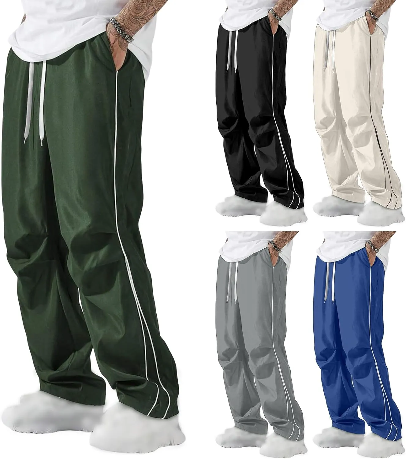 evzosrz Men's Parachute Sweatpants Y2k Summer Side Stripes Baggy Track Pants 2025 Casual Quick Dry Sports Trousers Streetwear