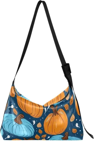 Fall Colorful Pumpkin Tote Bag for Women Large Hobo Bags Hobo Crossbody Handbag Women Tote Bag with Adjustable Strap for Travel Girl