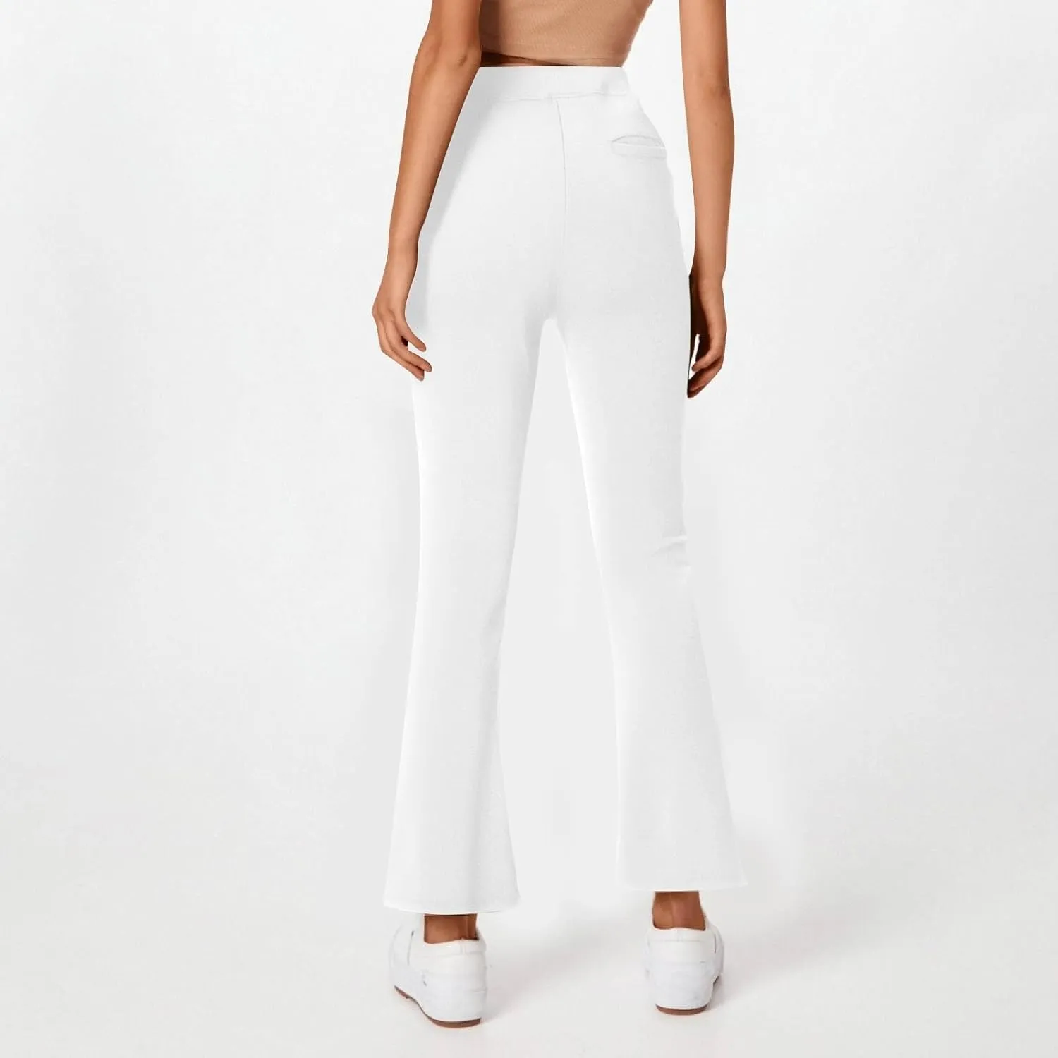 fanmpghleoo Pull On Dress Pants for Women Stretchy Yoga Work Pants High Waisted Flare Leggings with Pockets Office Slacks