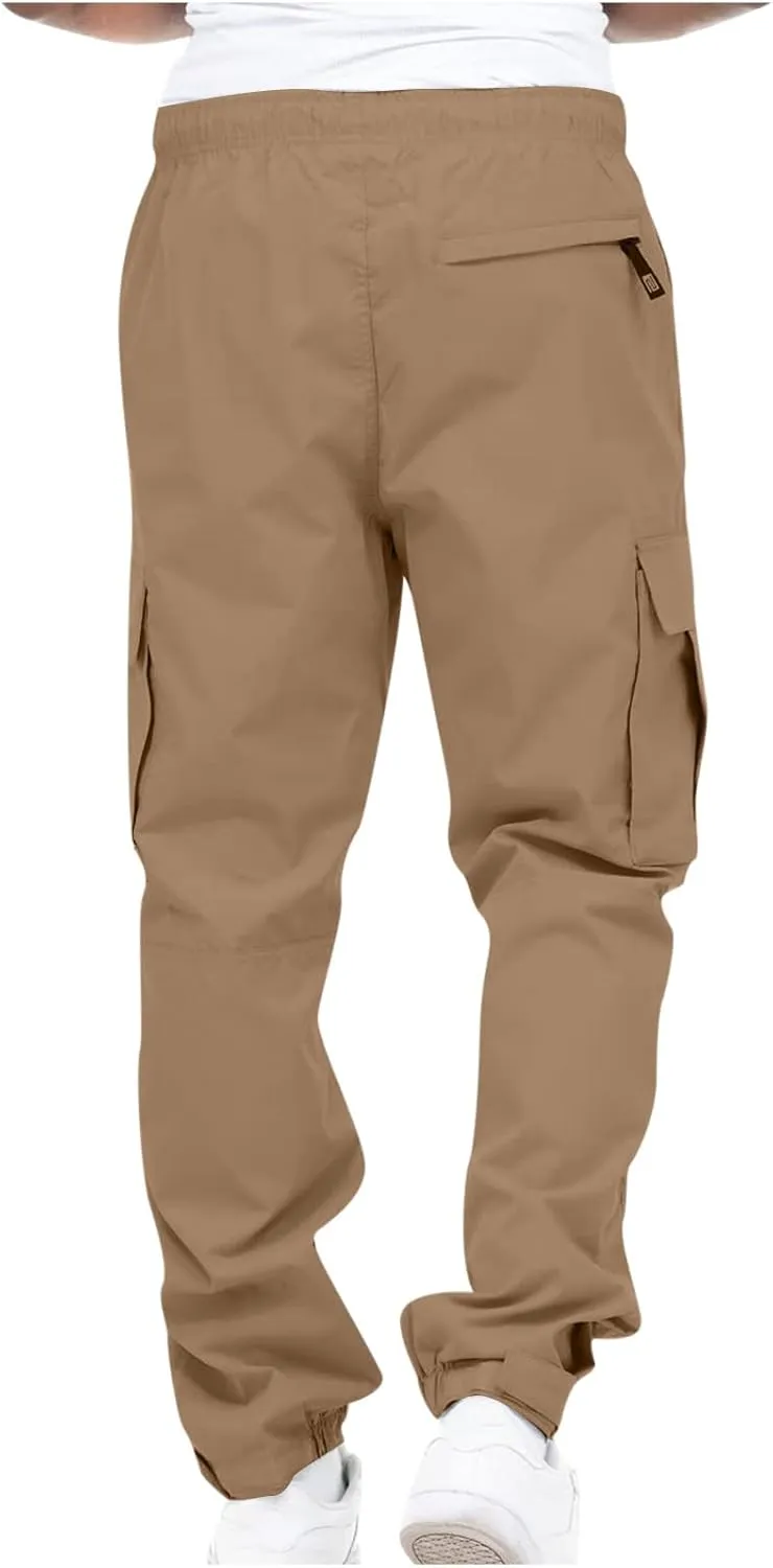 Finelylove Mens Big and Tall Sweatpants Elastic Waist Straight Fit Cargo Sweatpants Casual Stretch Workout Hiking Pants
