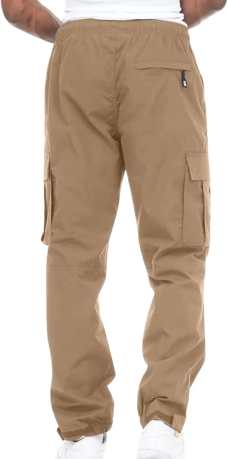 Finelylove Mens Big and Tall Sweatpants Elastic Waist Straight Fit Cargo Sweatpants Casual Stretch Workout Hiking Pants