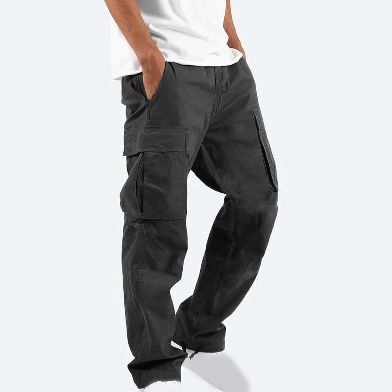 Finelylove Mens Wild Cargo Pants Lightweight Casual Hiking Pants Joggers Loose Fit Straight Workout Cargo Sweatpants