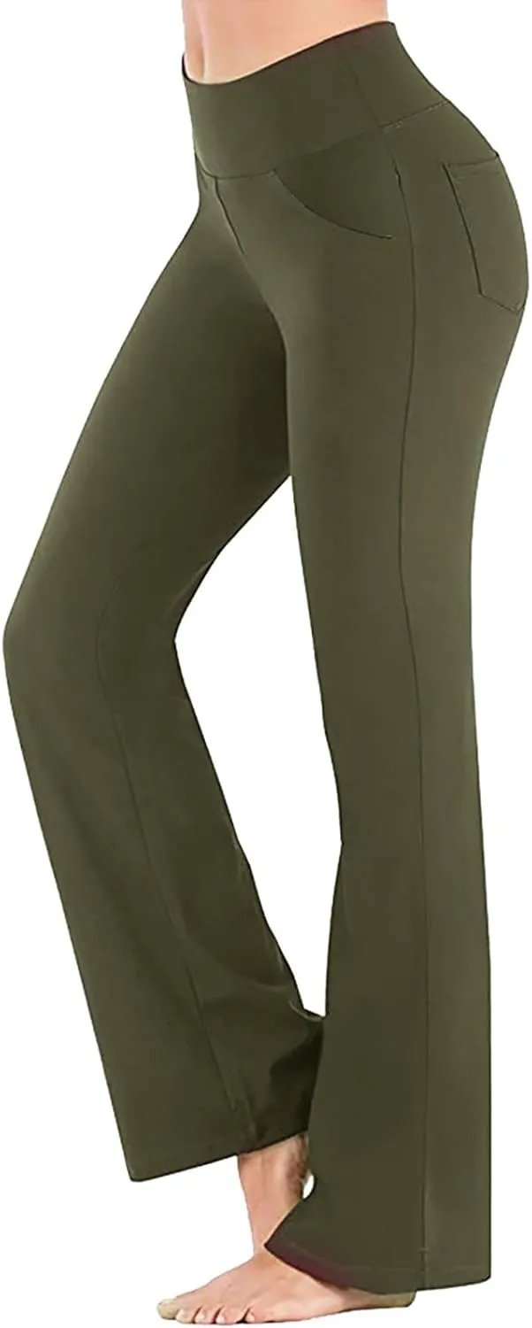 Flare Yoga Pants for Women High Waist Tummy Control Plus Size Leggings Casual Wide Leg Gym Workout Bell Bottom Sweatpants