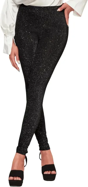 Floerns Women's High Waisted Glitter Leggings Running Yoga Workout Pants