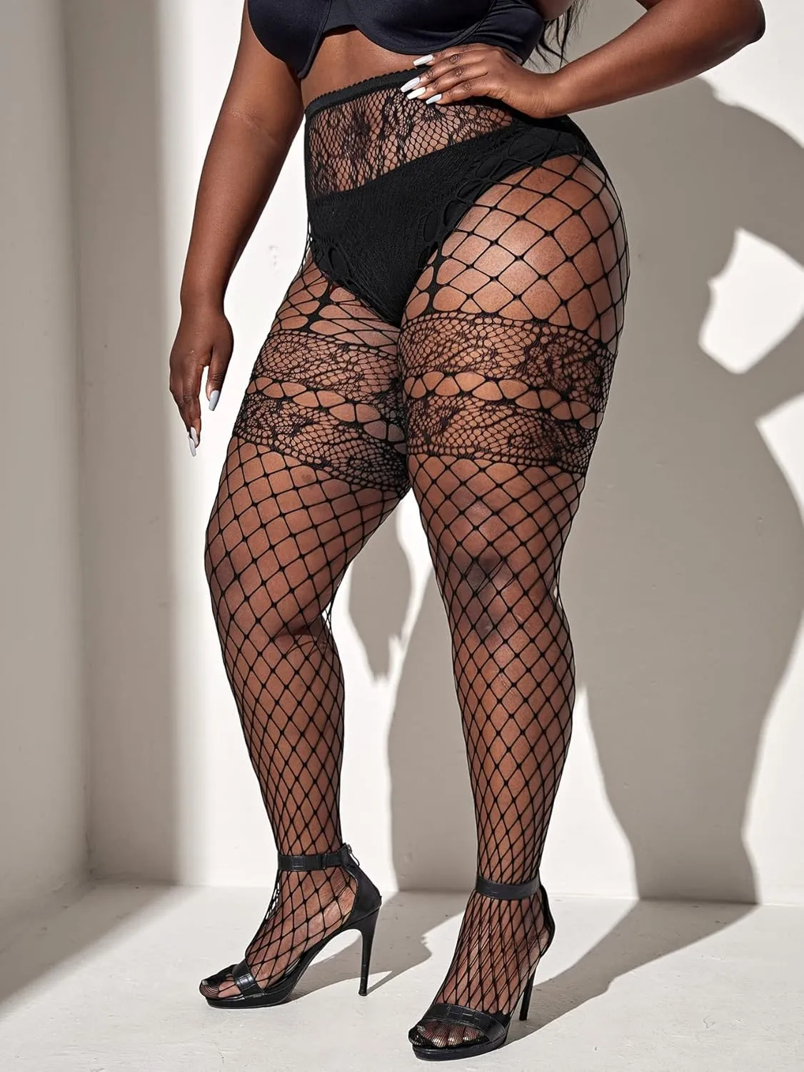 Floerns Women's Plus Size Floral Lace Sheer Leggings Tights Pantyhose Stockings