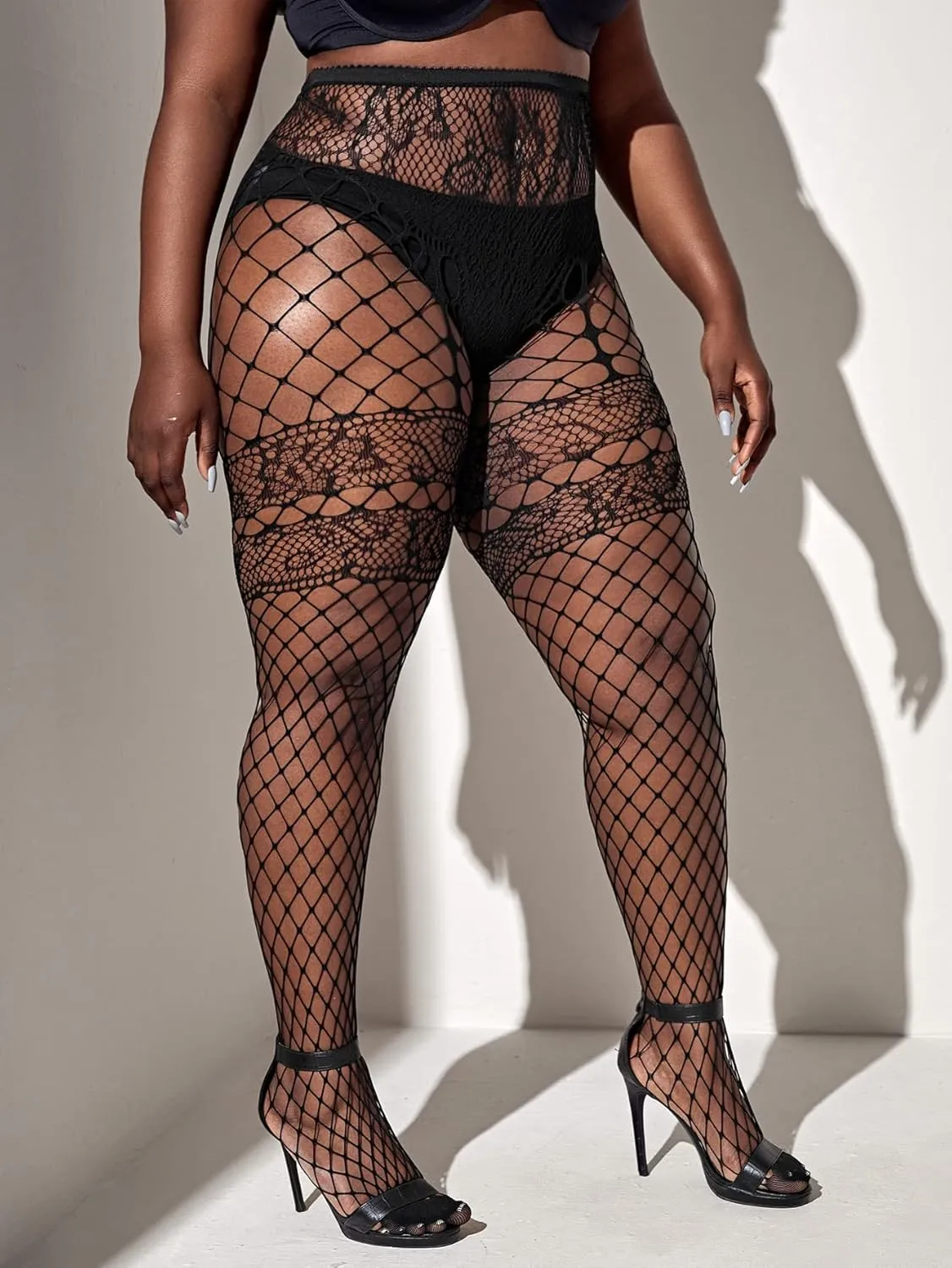 Floerns Women's Plus Size Floral Lace Sheer Leggings Tights Pantyhose Stockings
