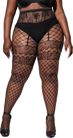 Floerns Women's Plus Size Floral Lace Sheer Leggings Tights Pantyhose Stockings