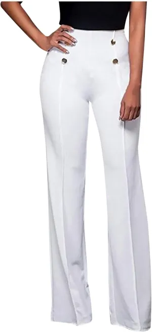 Formal Suit Pants for Women Premium Business Casual Dress Pants Slim Fit Straight Leg Trousers High Waist Button Pant