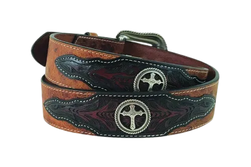 Gem Dandy Men's Open Cross Conchos Roper Belt