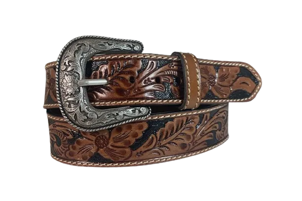 Gem Dandy Men's Roper Tan Floral Tooled Belt