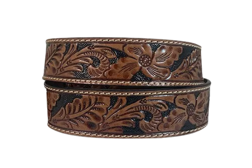 Gem Dandy Men's Roper Tan Floral Tooled Belt