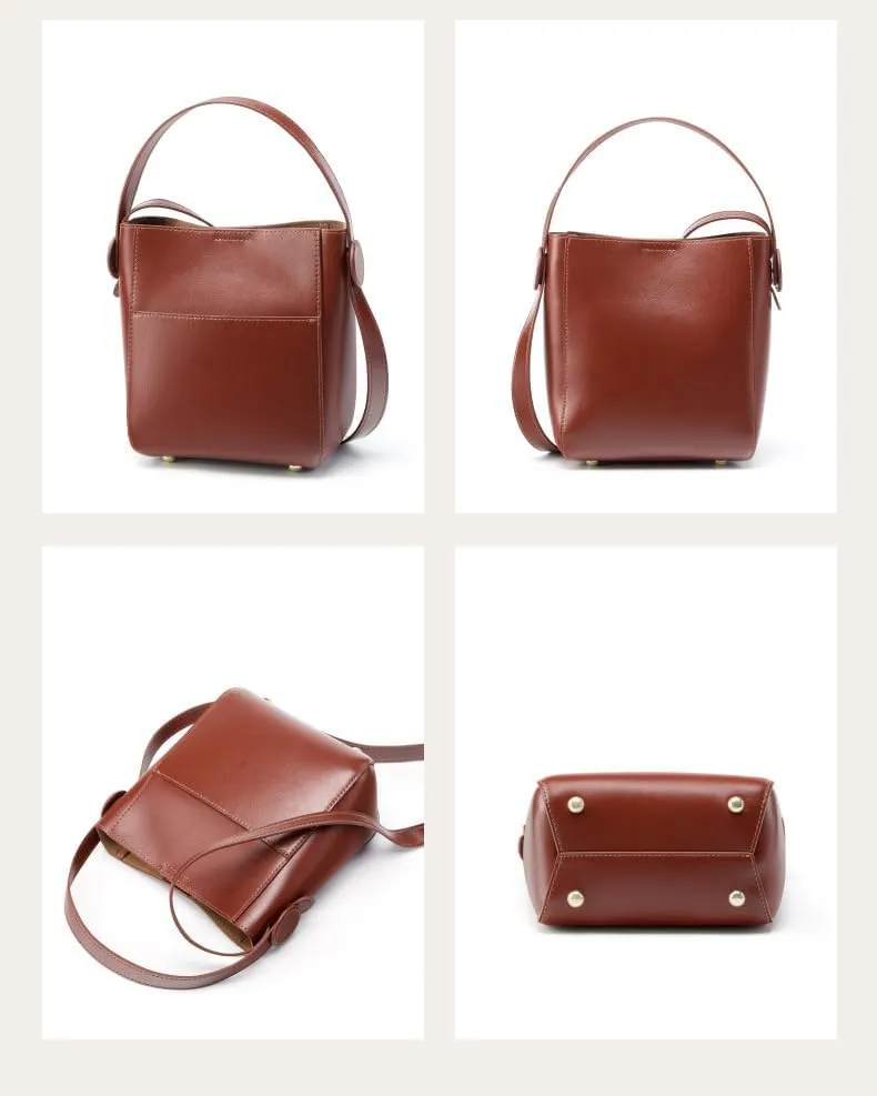 Genuine Leather Bucket Bag for Women Crossbody Shoulder Purse and Satchel Hobo Purse Designer Work Handbags
