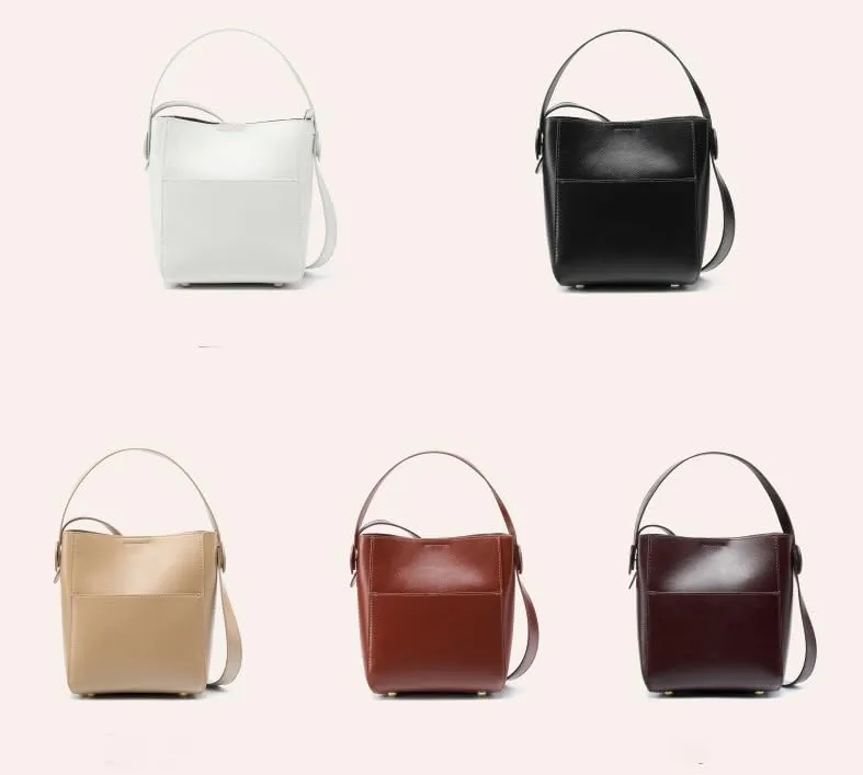 Genuine Leather Bucket Bag for Women Crossbody Shoulder Purse and Satchel Hobo Purse Designer Work Handbags