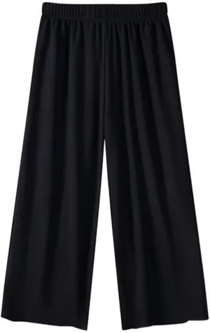 Girls Wide Leg Pants Flowy Stretchy Palazzo Pants Loose Lounge Thin Pants Straight Leg High Elastic Waist Trousers