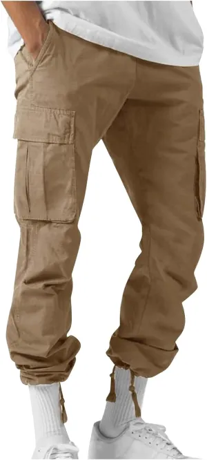 GOFULY Cargo Pants for Men Casual Drawstring Elastic Waist Baggy Sweatpants with Pocket Work Pants Athletic Joggers Trouser