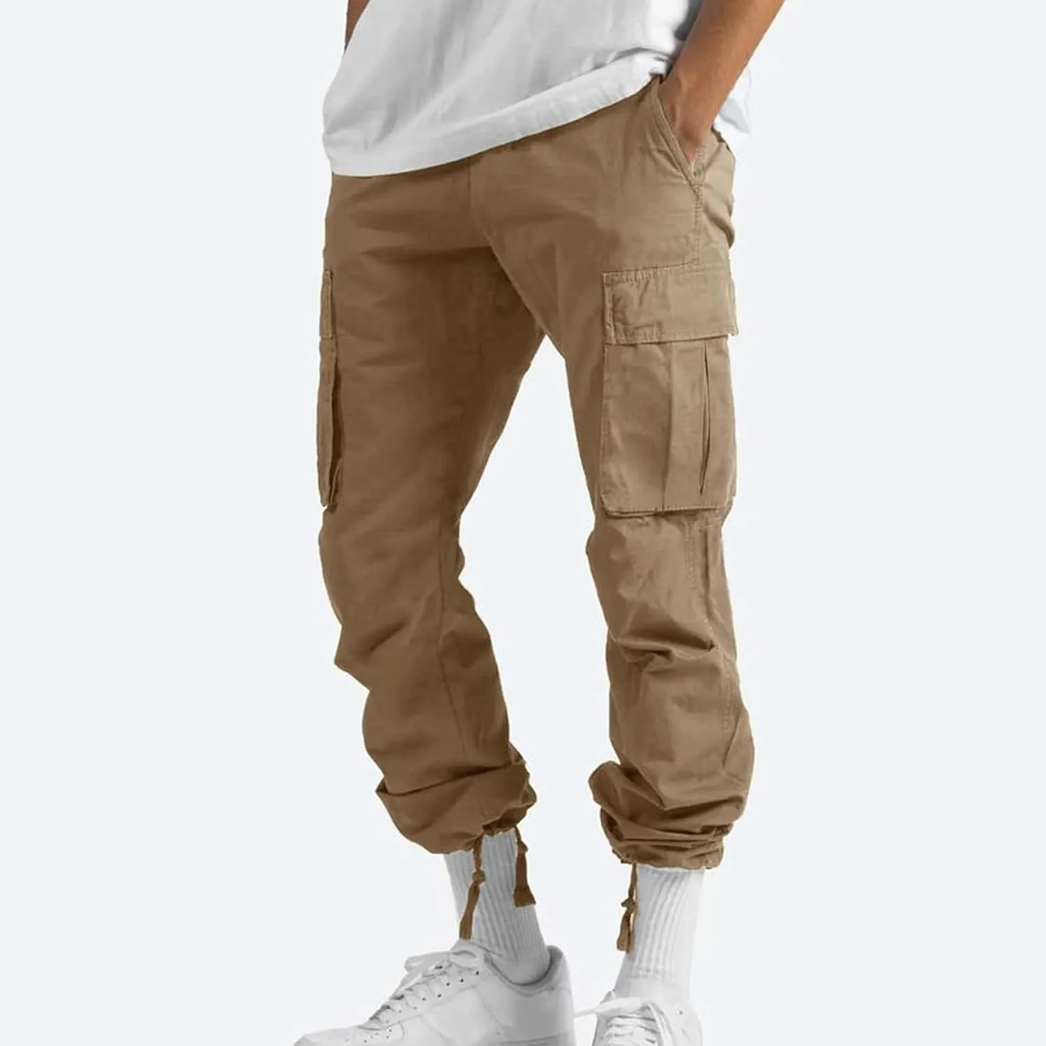 GOFULY Cargo Pants for Men Casual Drawstring Elastic Waist Baggy Sweatpants with Pocket Work Pants Athletic Joggers Trouser