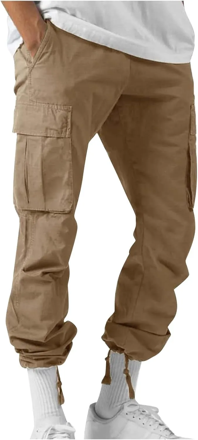 GOFULY Cargo Pants for Men Casual Drawstring Elastic Waist Baggy Sweatpants with Pocket Work Pants Athletic Joggers Trouser