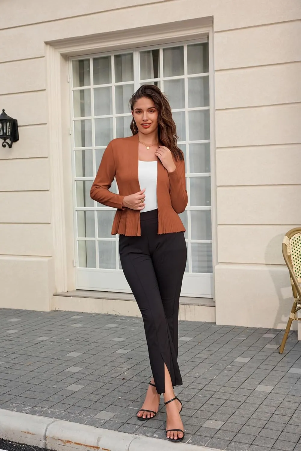 GRACE KARIN Women's Casual Draped Open Front Cropped Cardigan Long Sleeve Sweater Peplum Knit Outwear