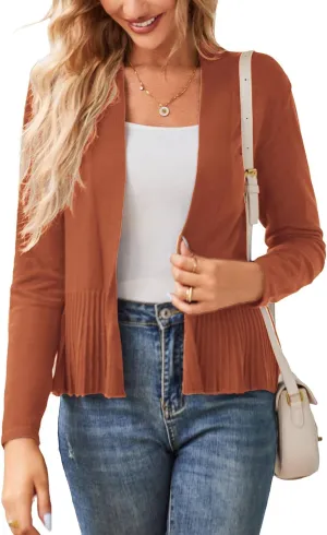 GRACE KARIN Women's Casual Draped Open Front Cropped Cardigan Long Sleeve Sweater Peplum Knit Outwear