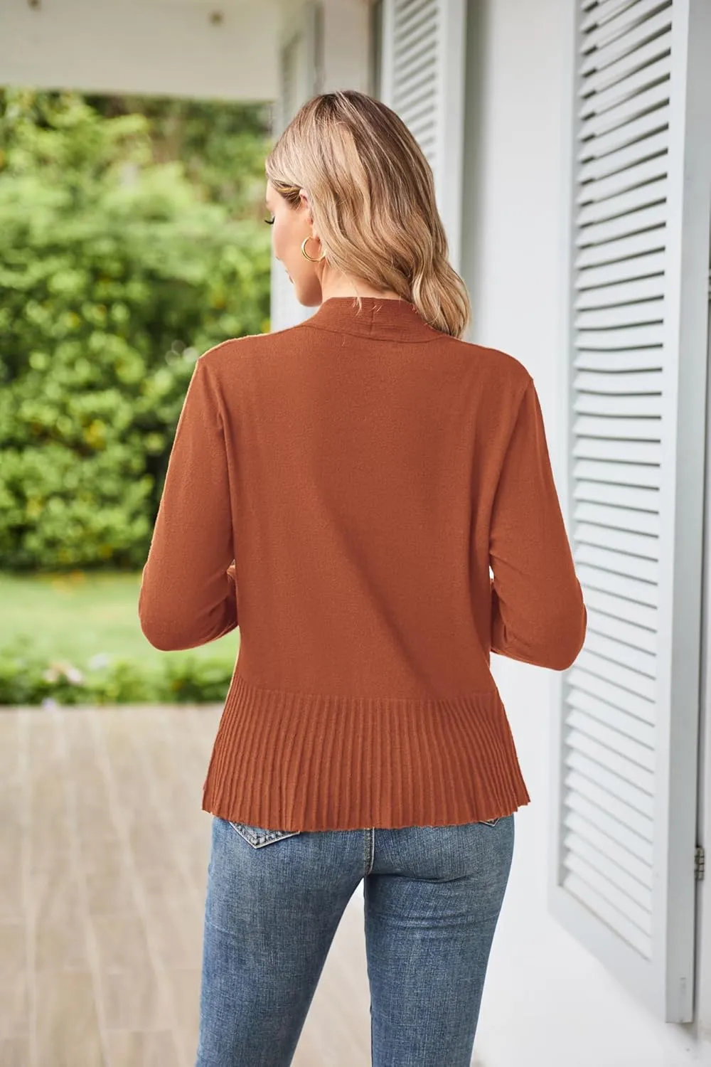 GRACE KARIN Women's Casual Draped Open Front Cropped Cardigan Long Sleeve Sweater Peplum Knit Outwear