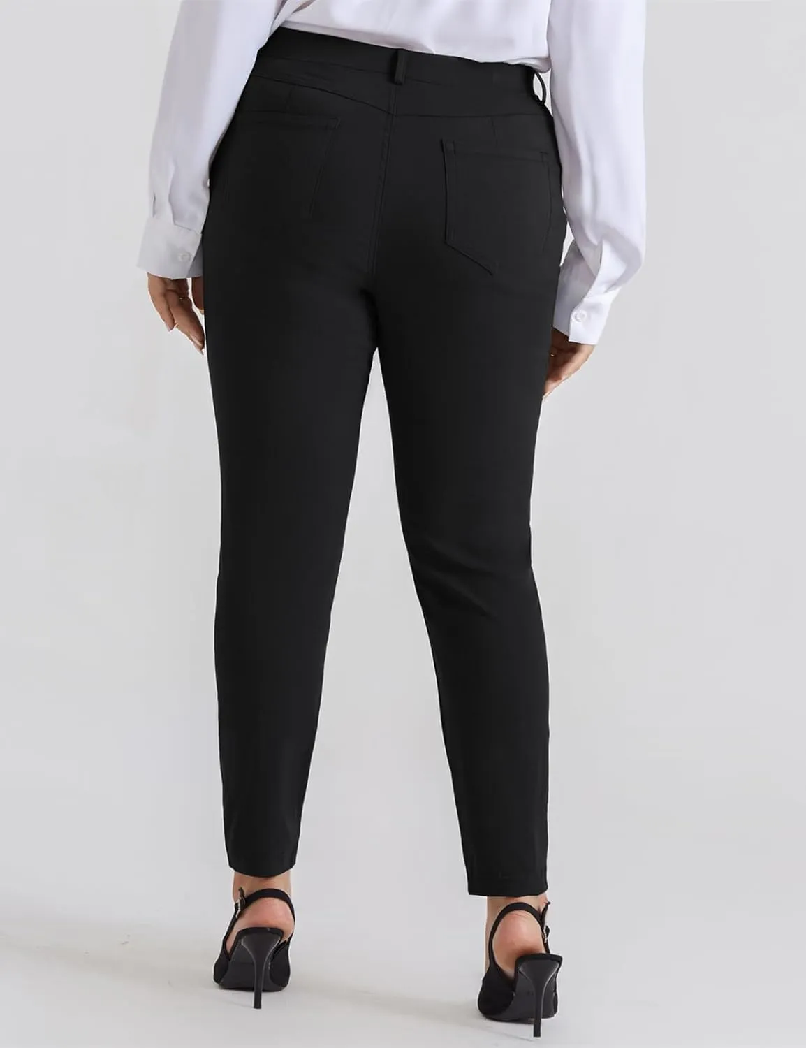 Hanna Nikole Plus Size Pants for Women Stretch Skinny Pull On Pants High Waisted Work Trousers with Pocket