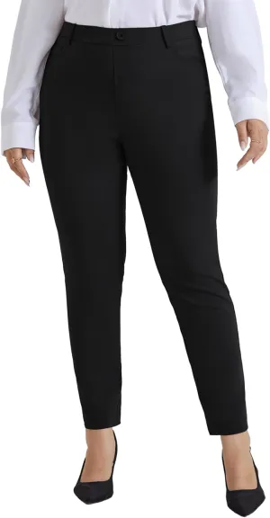 Hanna Nikole Plus Size Pants for Women Stretch Skinny Pull On Pants High Waisted Work Trousers with Pocket