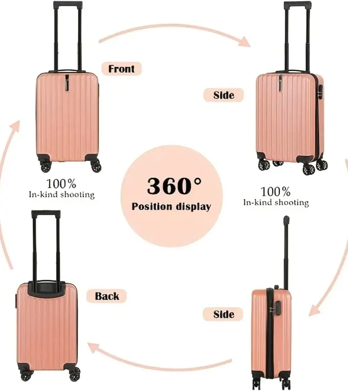 Hardshell Carry-On Luggage, 20-Inch Trolley Suitcase, 4-Wheel Spinner, Multiple Colors (rose gold, 20 in)