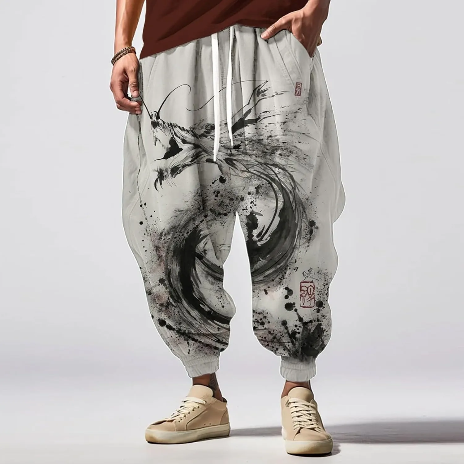 Harem Jogger Pant Print Fashion Street Feel Casual Sweatpants Funky Printed Plus Size Trousers Mens Baggy Pants
