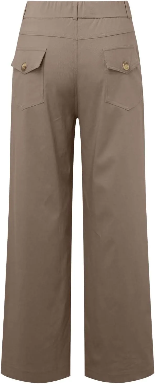 High Waisted Work Pants for Women Winter Convertible Business Sweatpants with Pockets Wide Leg Flare Leggings