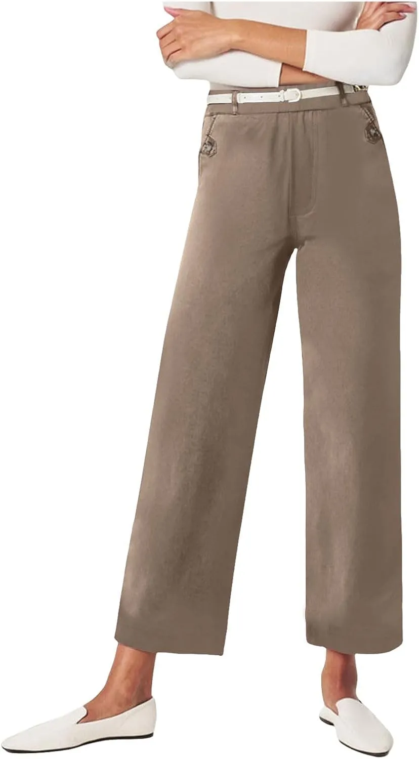 High Waisted Work Pants for Women Winter Convertible Business Sweatpants with Pockets Wide Leg Flare Leggings