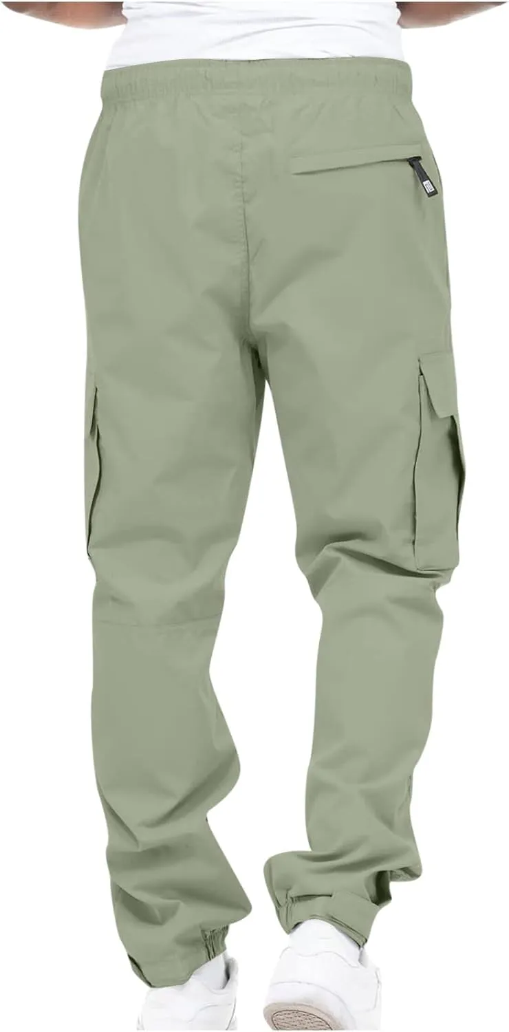 Hiking Cargo Pants for Men Casual Loose Straight Leg Joggers Lightweight Cotton Cargo Sweatpants