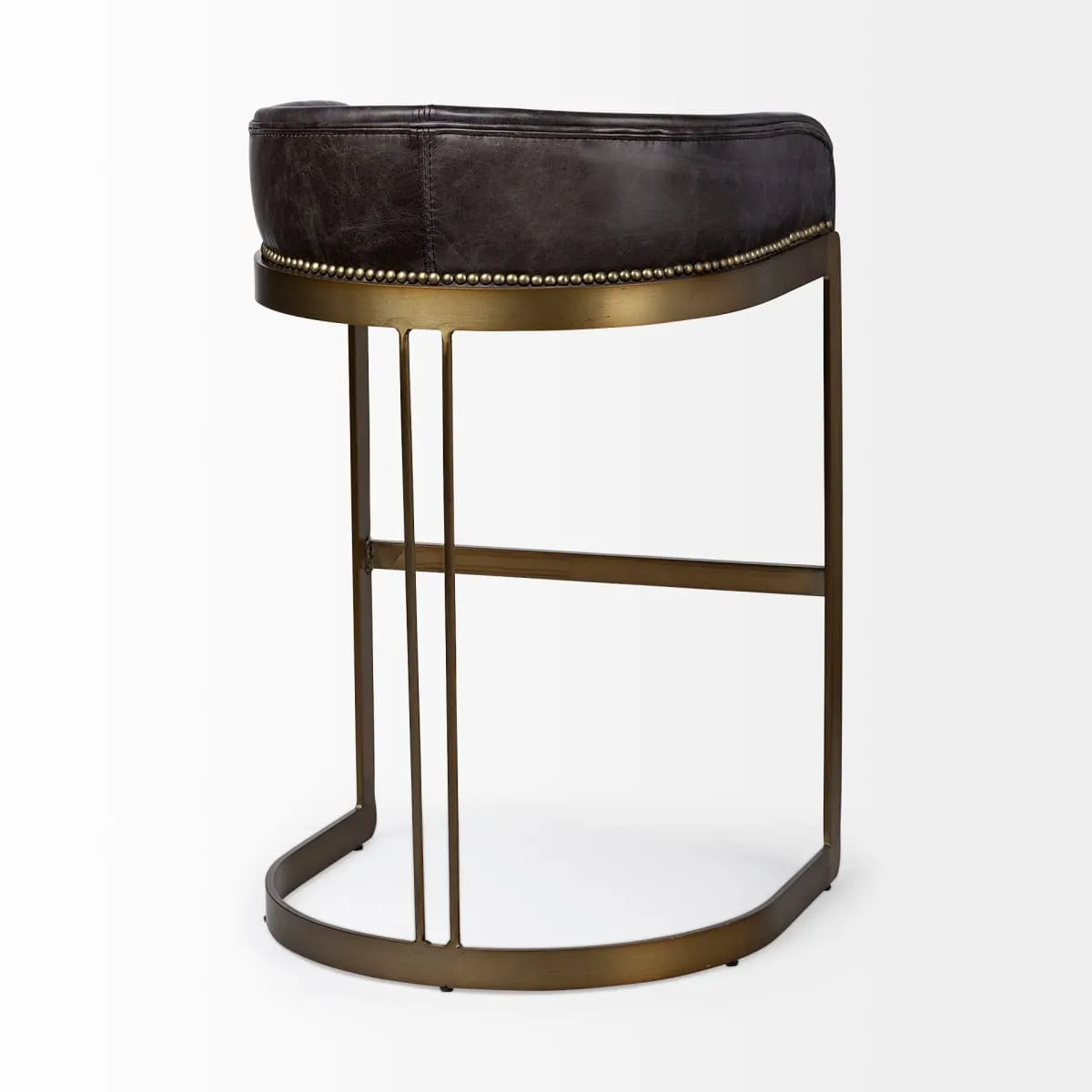 Hollyfield Bar Counter Stool Black Leather | Antiqued Gold Metal | Bar