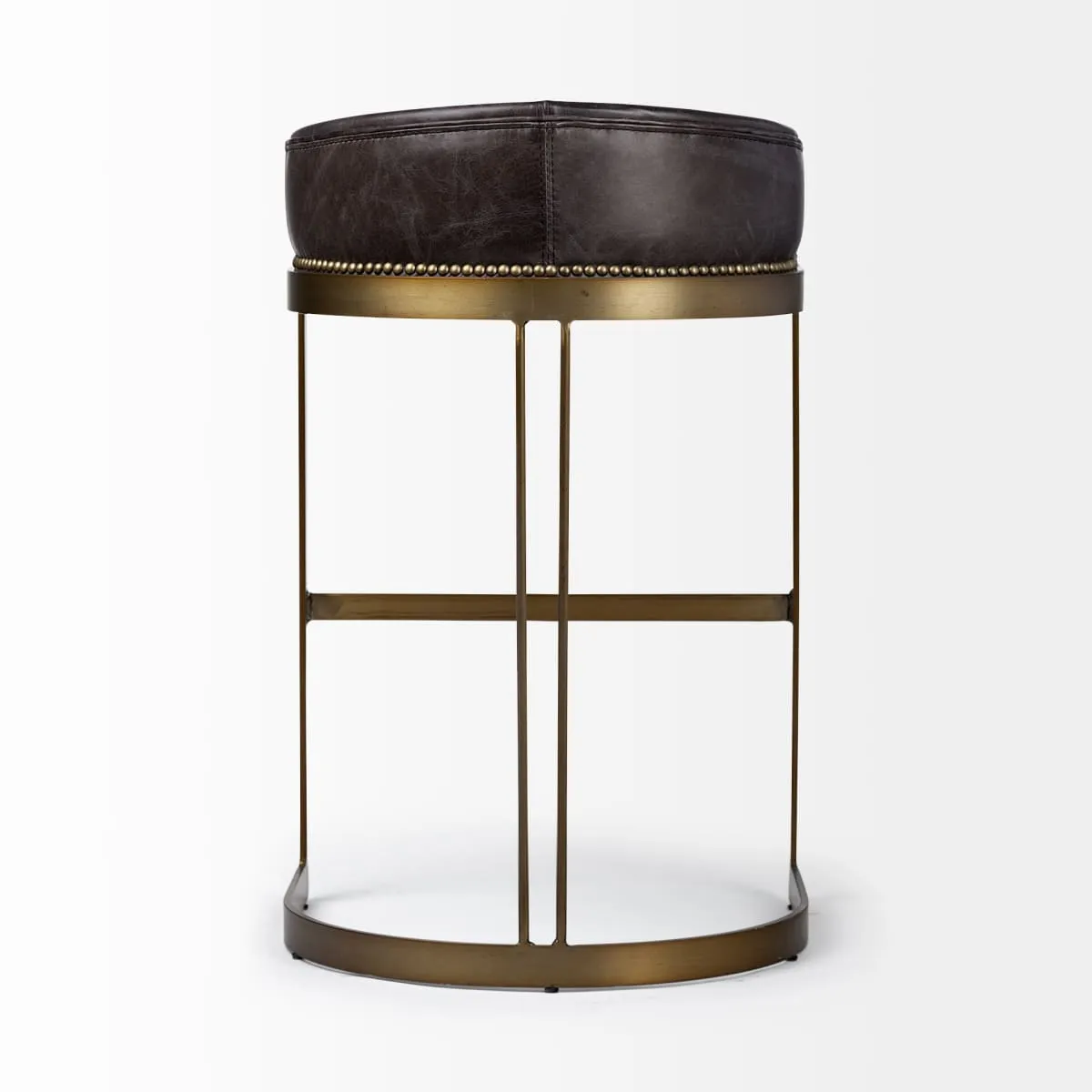Hollyfield Bar Counter Stool Black Leather | Antiqued Gold Metal | Bar