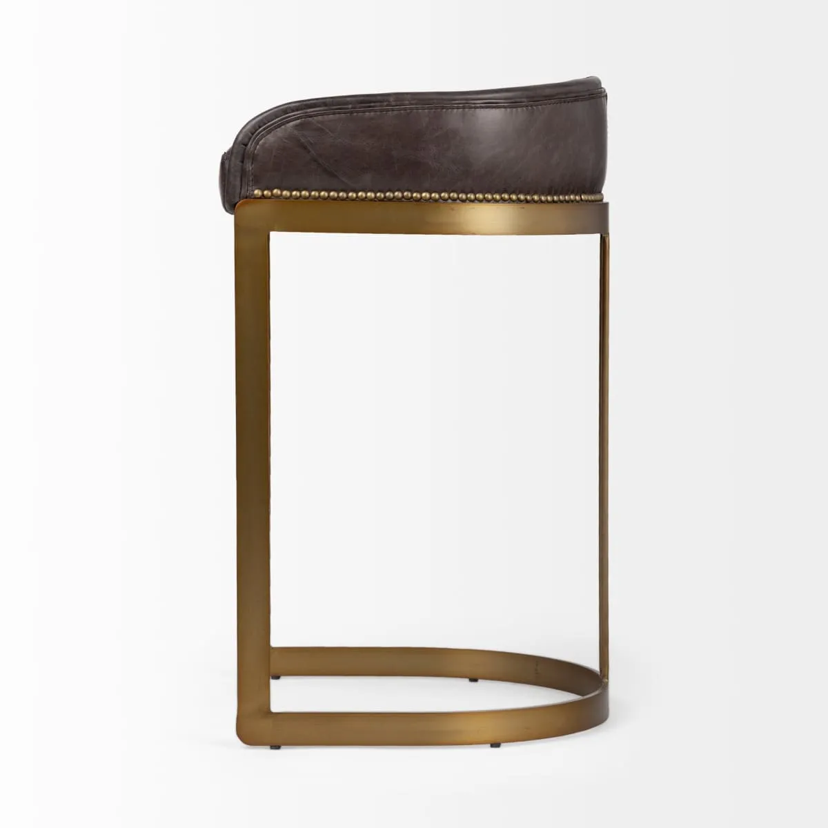 Hollyfield Bar Counter Stool Black Leather | Antiqued Gold Metal | Bar